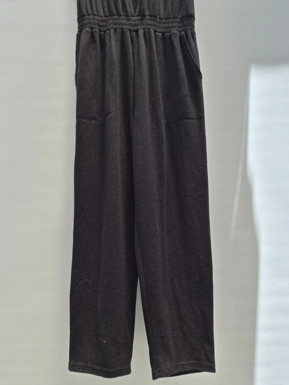 Free People Beach Rita Jumpsuit M Black Terry Knit Deep V Minimalist Resortwear